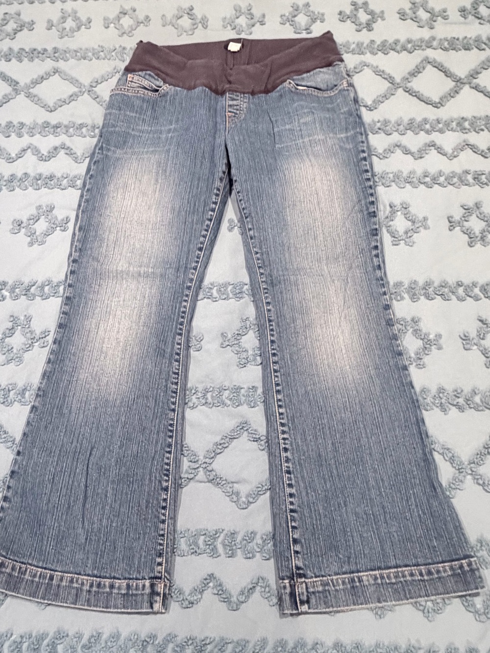 GAP Women's Light Blue Flare Maternity Jeans with Dark Waistband
